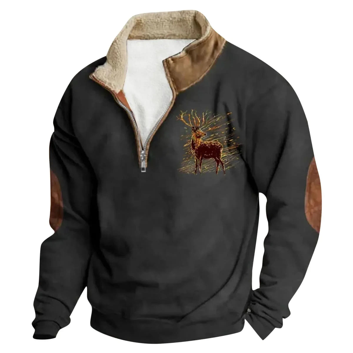 Jake | Deer Embroidered Sherpa Quarter-Zip Pullover