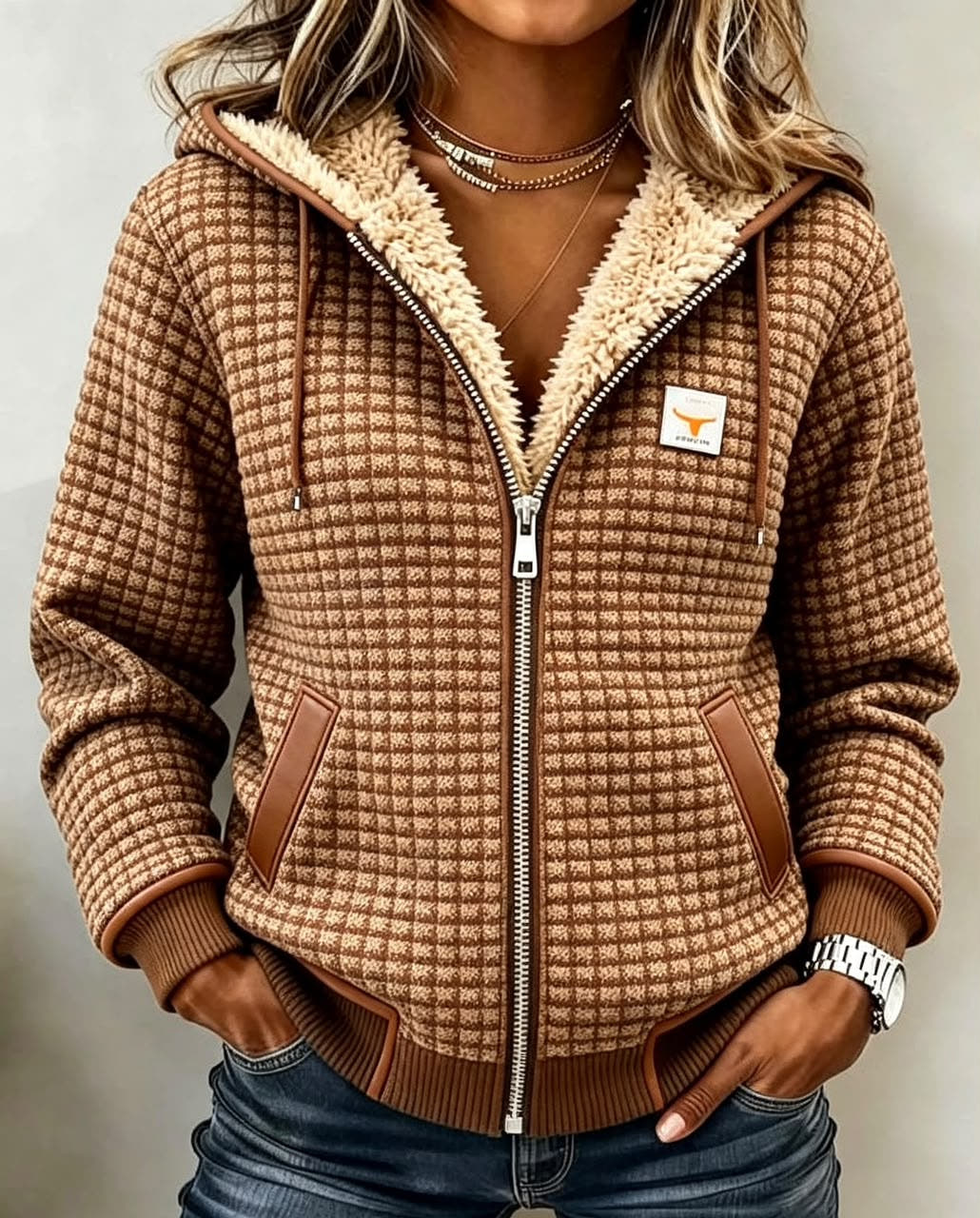 Savannah Sherpa-Lined Quilted Zip-Up Hooded Jacket - Nora & Rose Maine