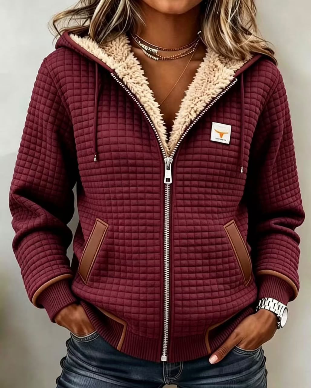Allison Sherpa-Lined Quilted Zip-Up Hooded Jacket - Nora & Rose Maine