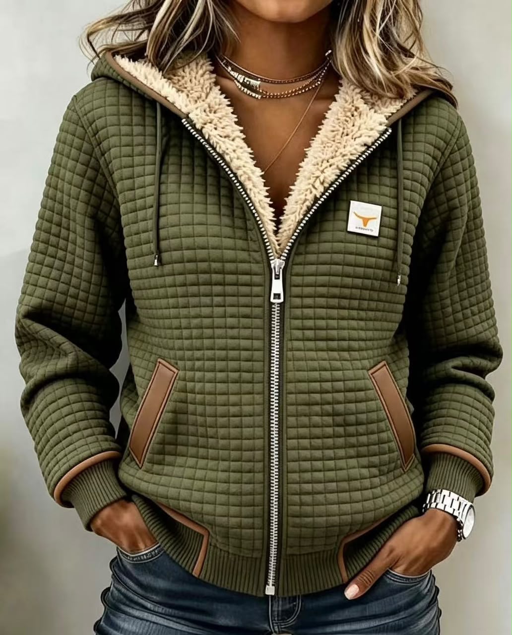 Hailey Sherpa-Lined Quilted Zip-Up Hooded Jacket - Nora & Rose Maine