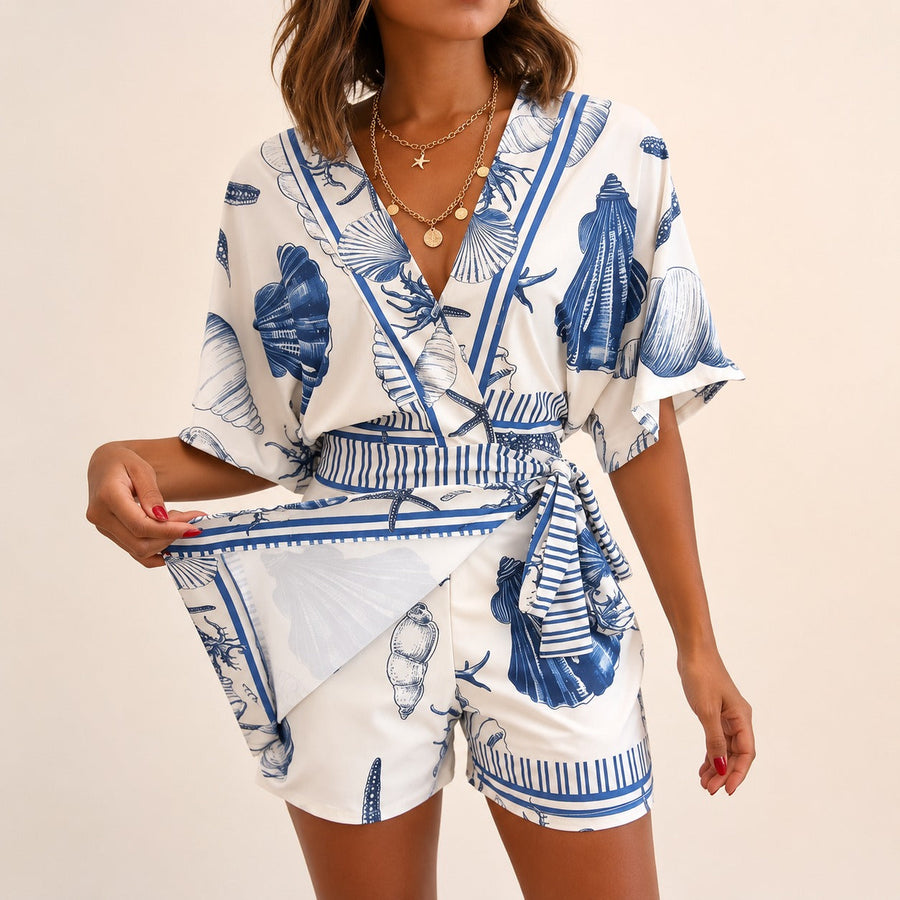 Azzurine Romper With Skirt Overlay And Side Tie - Nora & Rose Maine