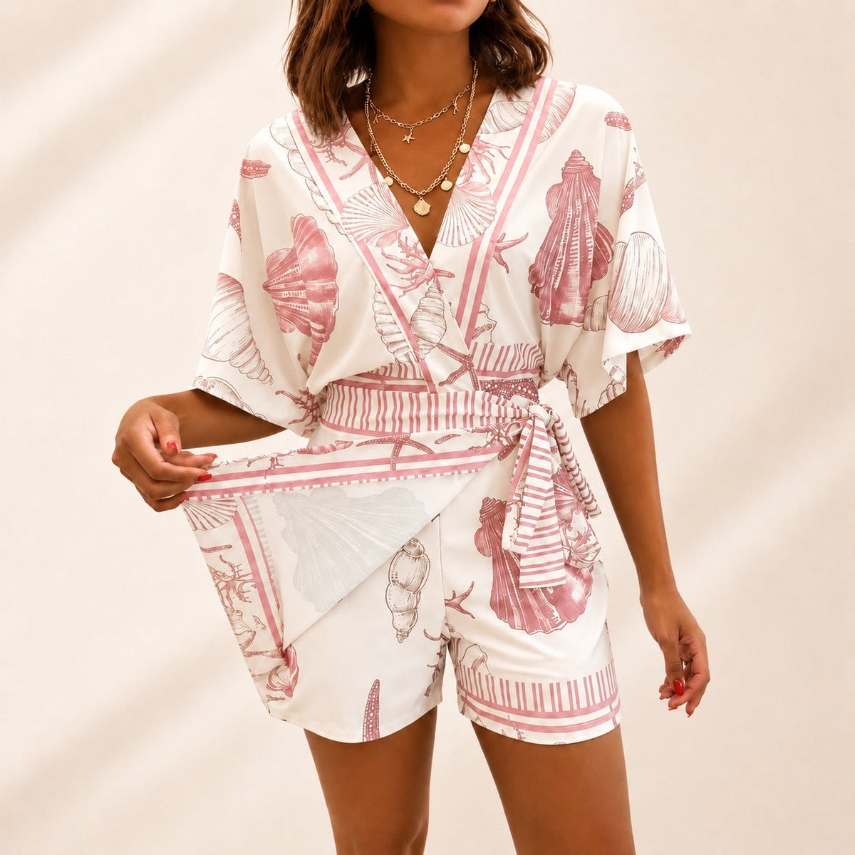 Azzurine Romper With Skirt Overlay And Side Tie - Nora & Rose Maine, view 2
