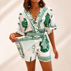 Azzurine Romper With Skirt Overlay And Side Tie - Nora & Rose Maine, view 4