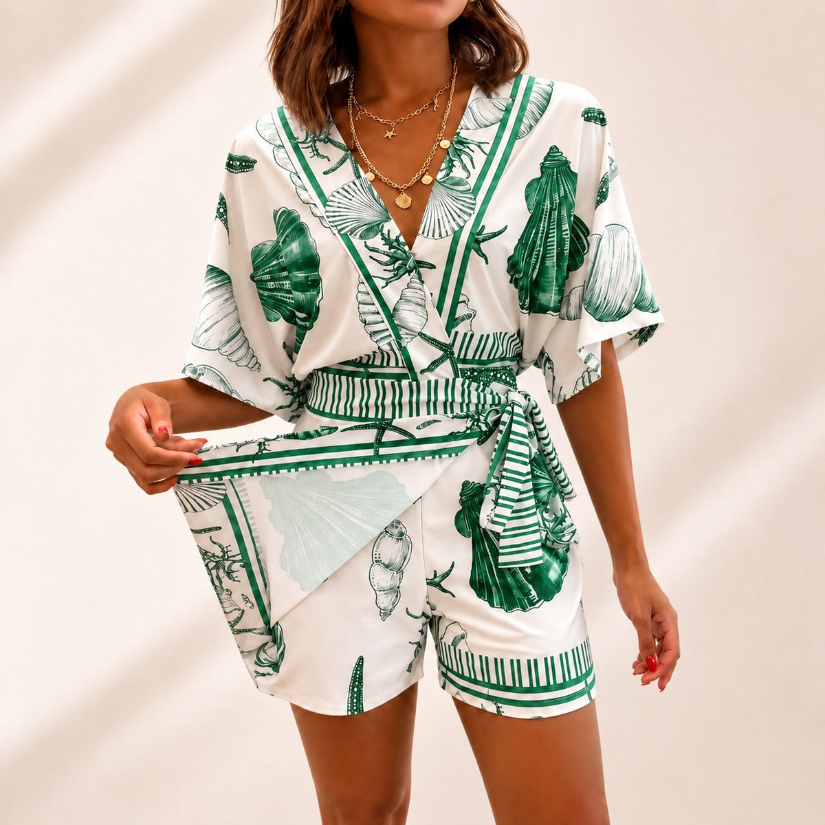 Azzurine Romper With Skirt Overlay And Side Tie - Nora & Rose Maine, view 4
