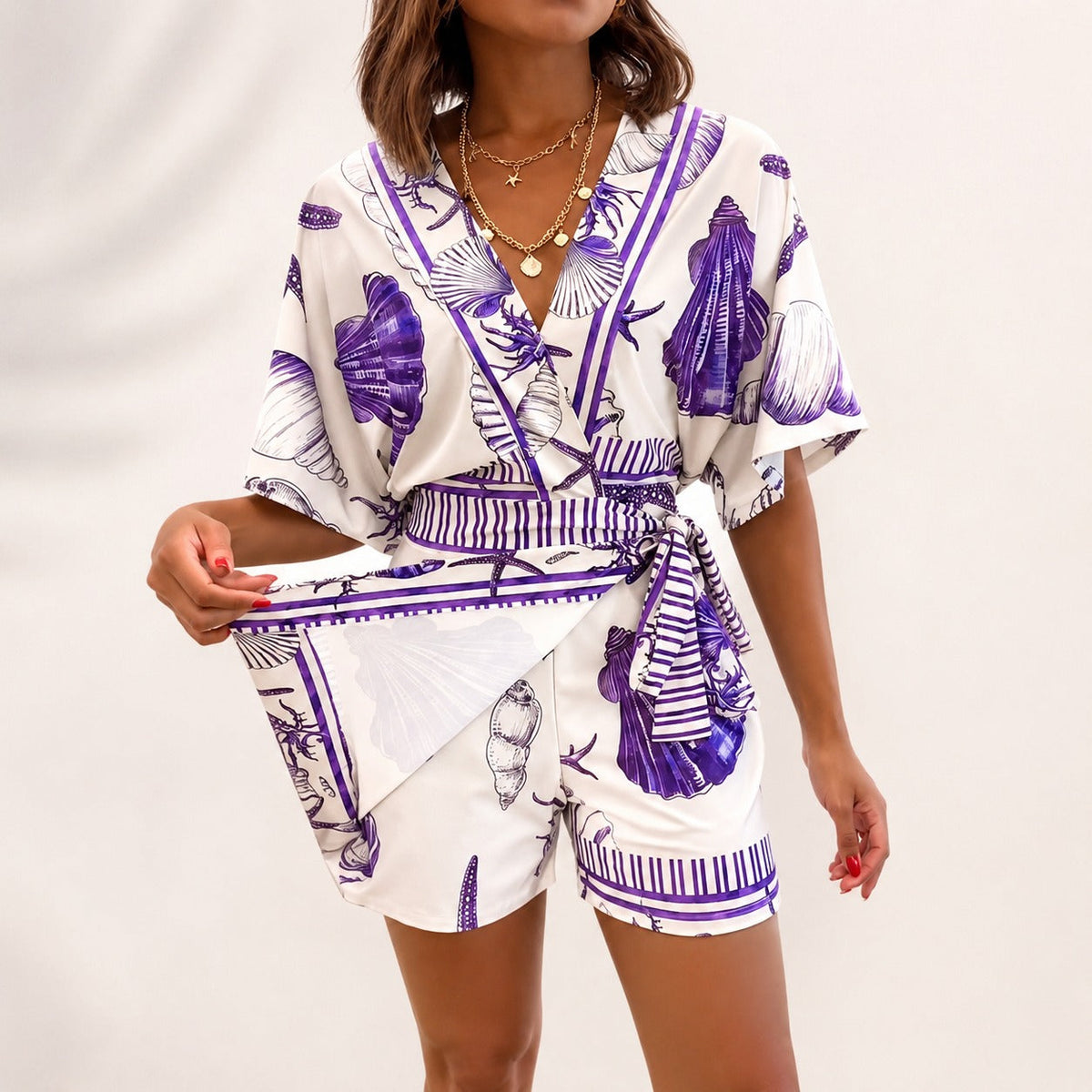 Azzurine Romper With Skirt Overlay And Side Tie - Nora & Rose Maine, view 5