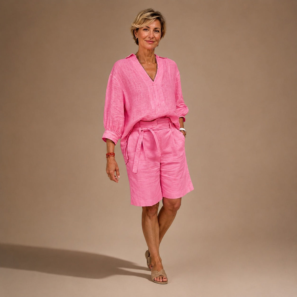 Set Marlowe with a Fluid Fit Shirt and Drawstring Waist Shorts - Nora & Rose Maine, view 3
