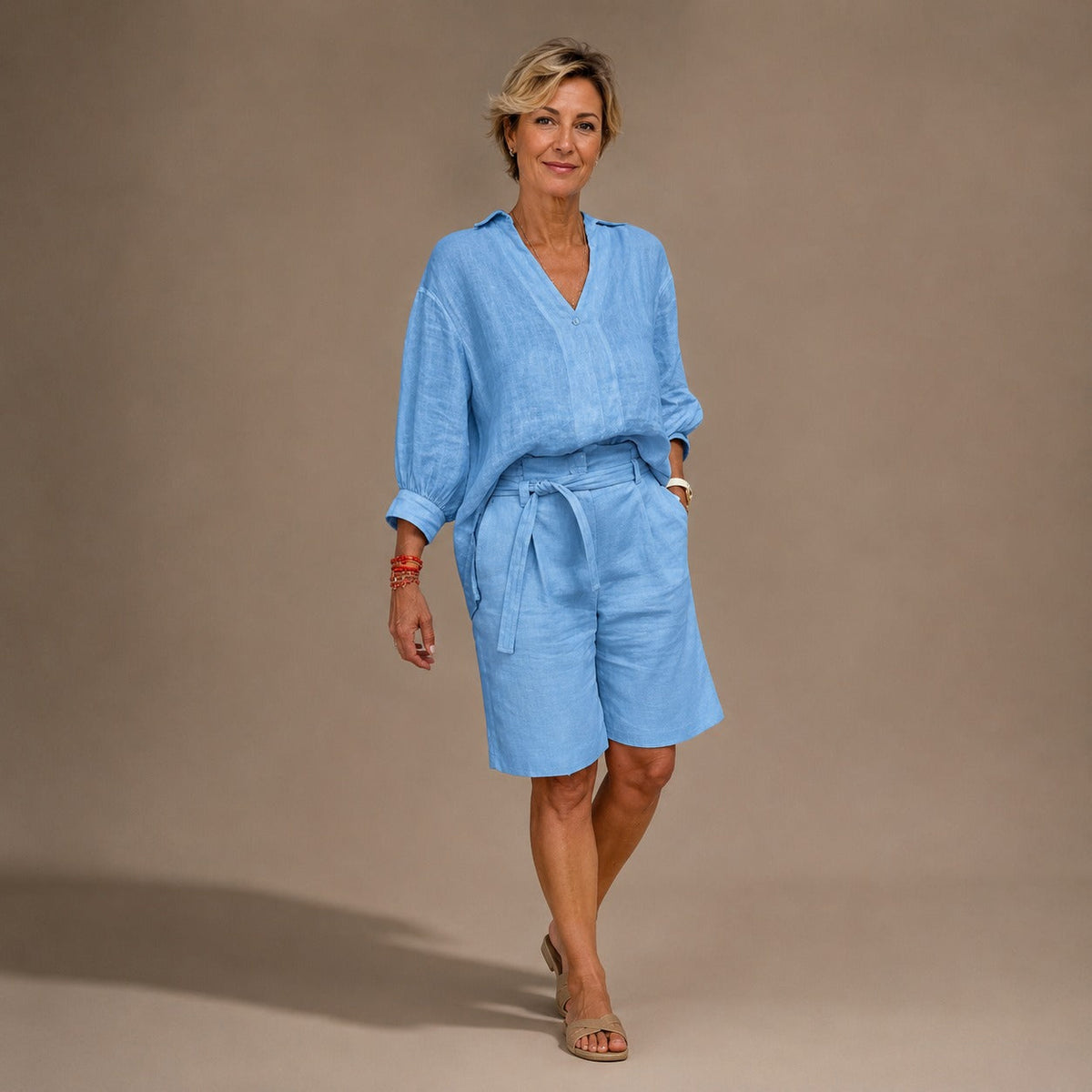 Set Marlowe with a Fluid Fit Shirt and Drawstring Waist Shorts - Nora & Rose Maine, view 4
