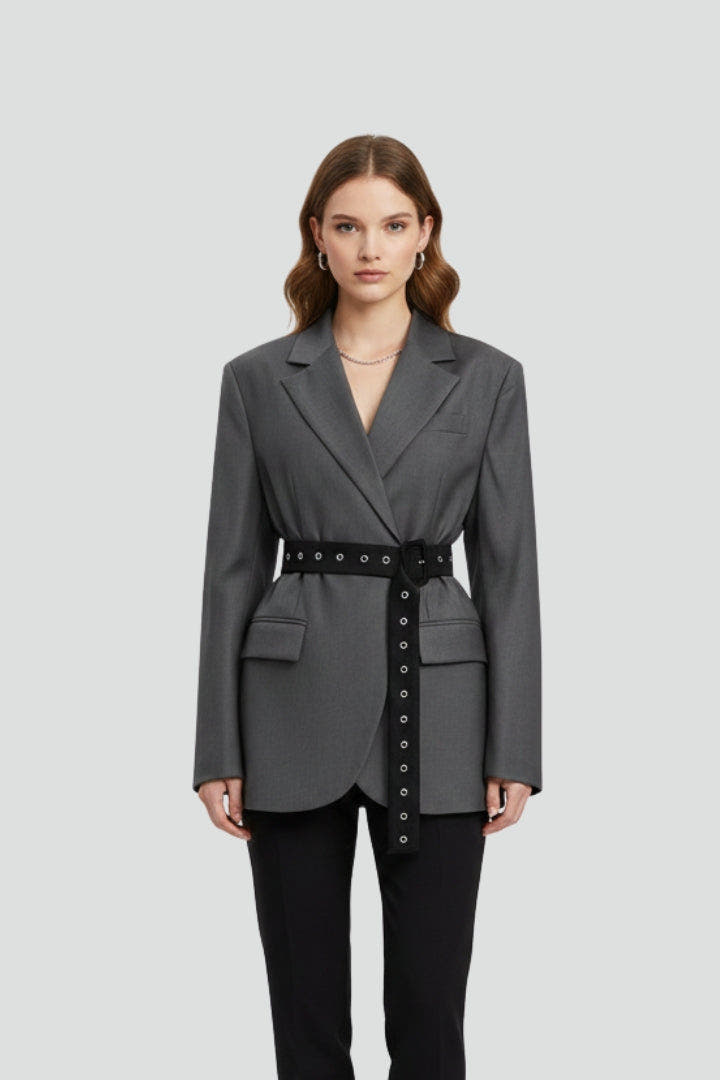 Women’s Blazer with Notched Lapel and Adjustable Belt Detail - Nora & Rose Maine, view 2