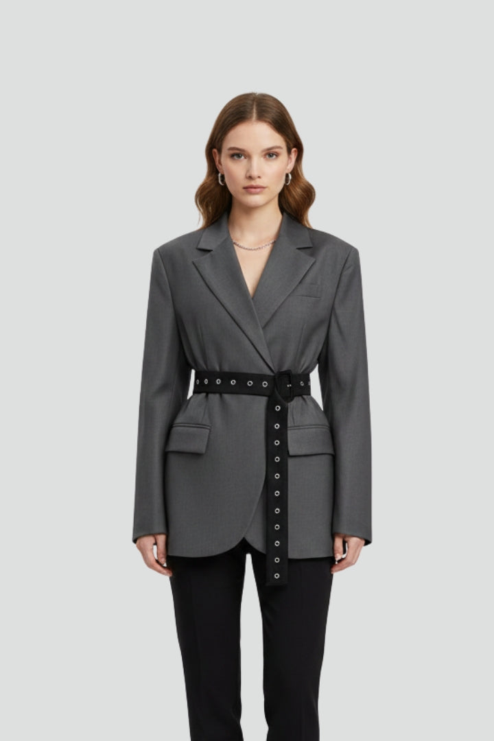 Women’s Blazer with Notched Lapel and Adjustable Belt Detail - Nora & Rose Maine, view 2