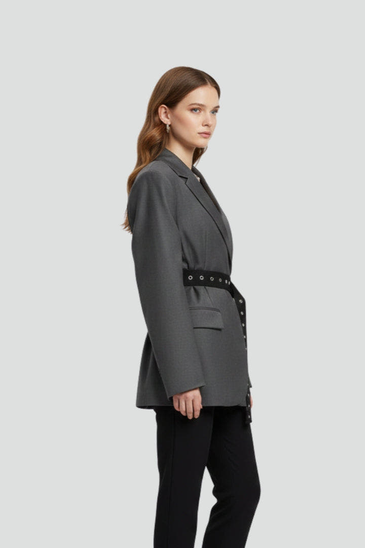 Women’s Blazer with Notched Lapel and Adjustable Belt Detail - Nora & Rose Maine, view 3