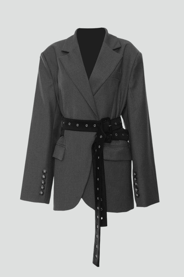 Women’s Blazer with Notched Lapel and Adjustable Belt Detail - Nora & Rose Maine