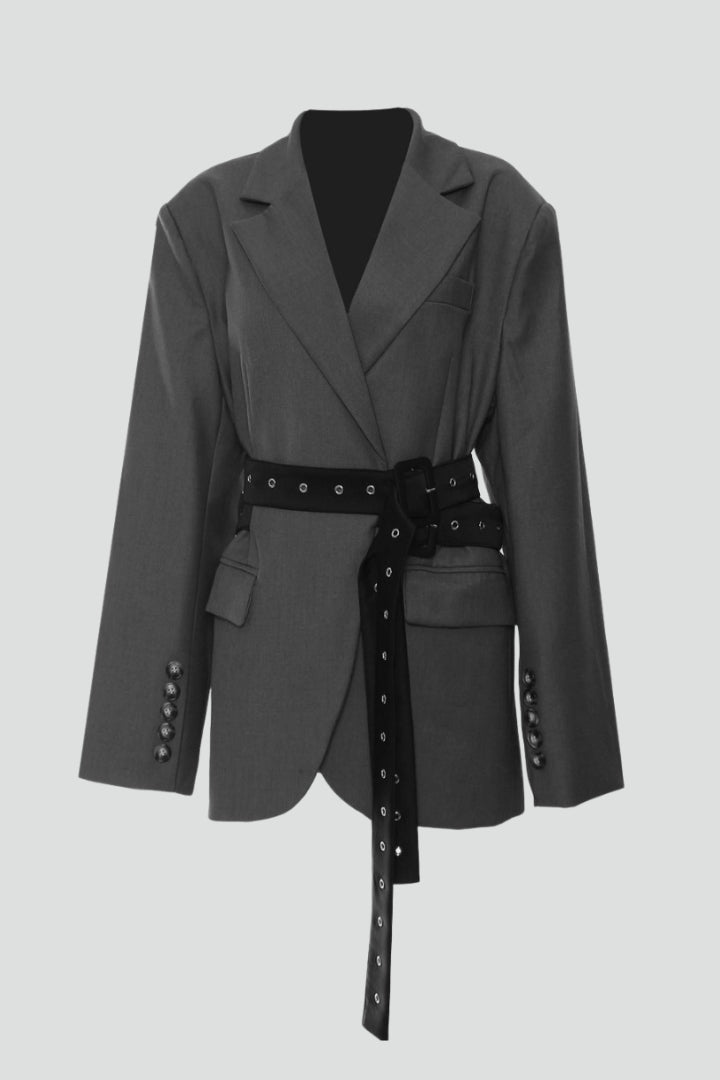 Women’s Blazer with Notched Lapel and Adjustable Belt Detail - Nora & Rose Maine