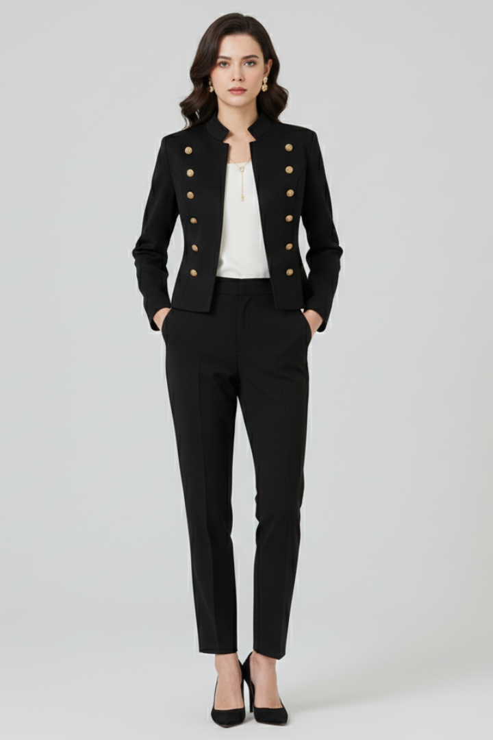 Women’s Blazer with Stand Collar and Button Detailing - Nora & Rose Maine, view 7