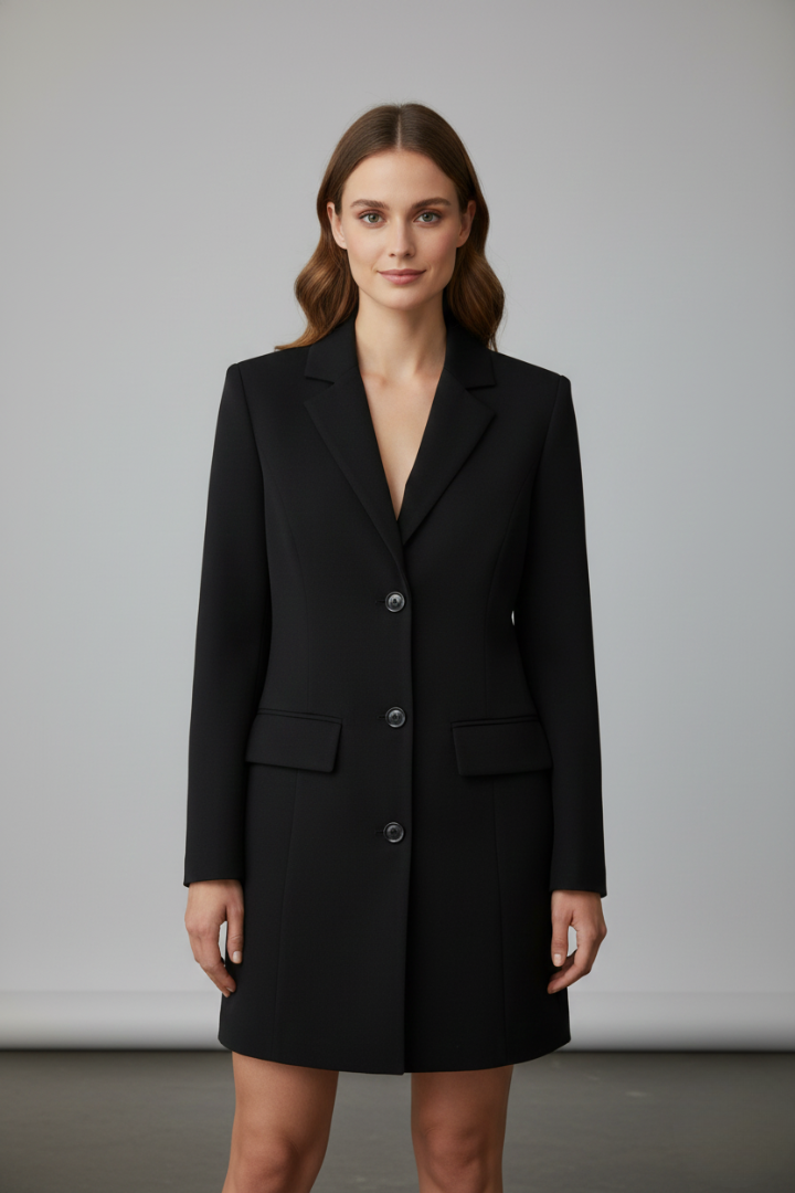 Women’s Longline Blazer with Notched Lapel and Front Buttons - Nora & Rose Maine, view 2