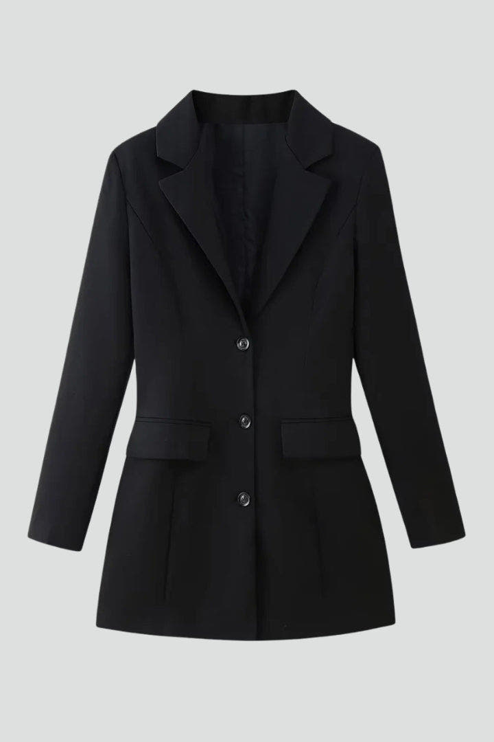 Women’s Longline Blazer with Notched Lapel and Front Buttons - Nora & Rose Maine