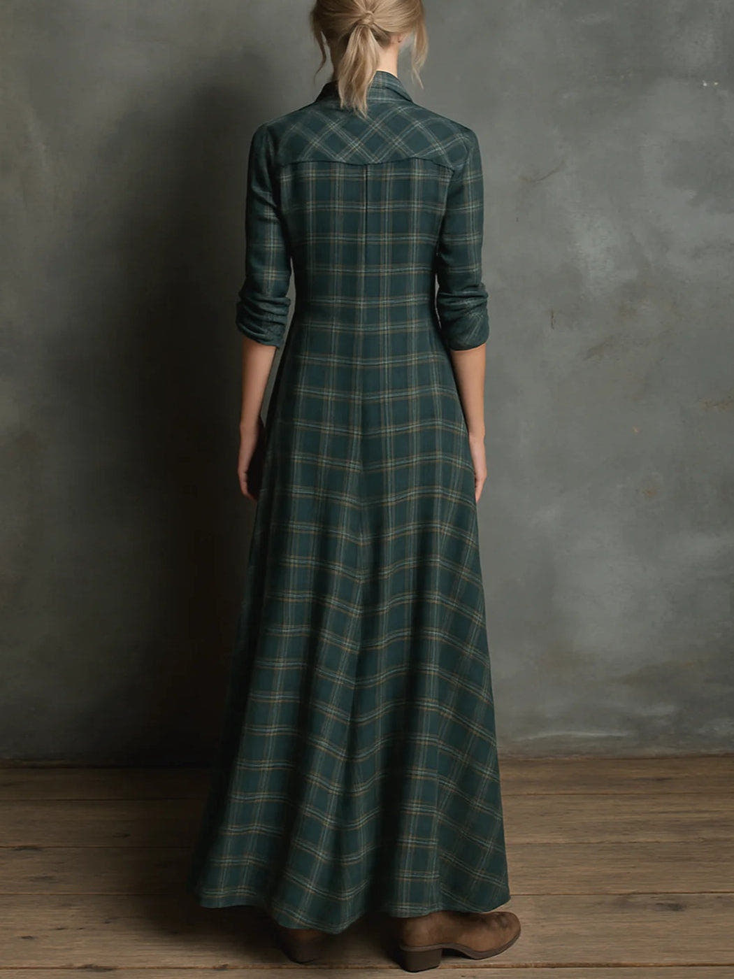 Maeve | Plaid Lapel Shirt Maxi Dress