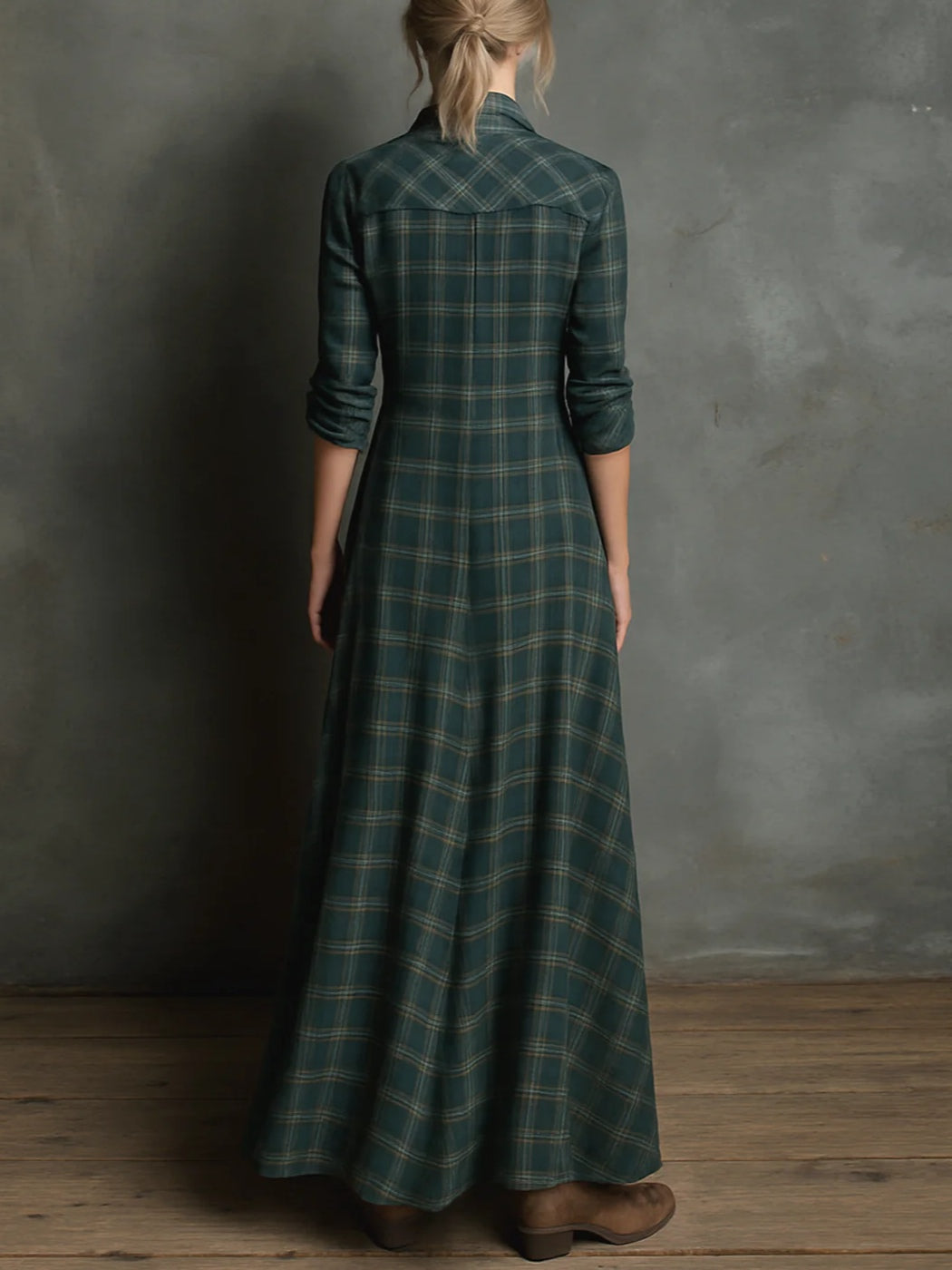 Maeve | Plaid Lapel Shirt Maxi Dress