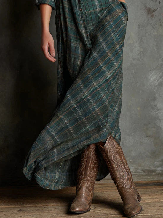 Maeve | Plaid Lapel Shirt Maxi Dress