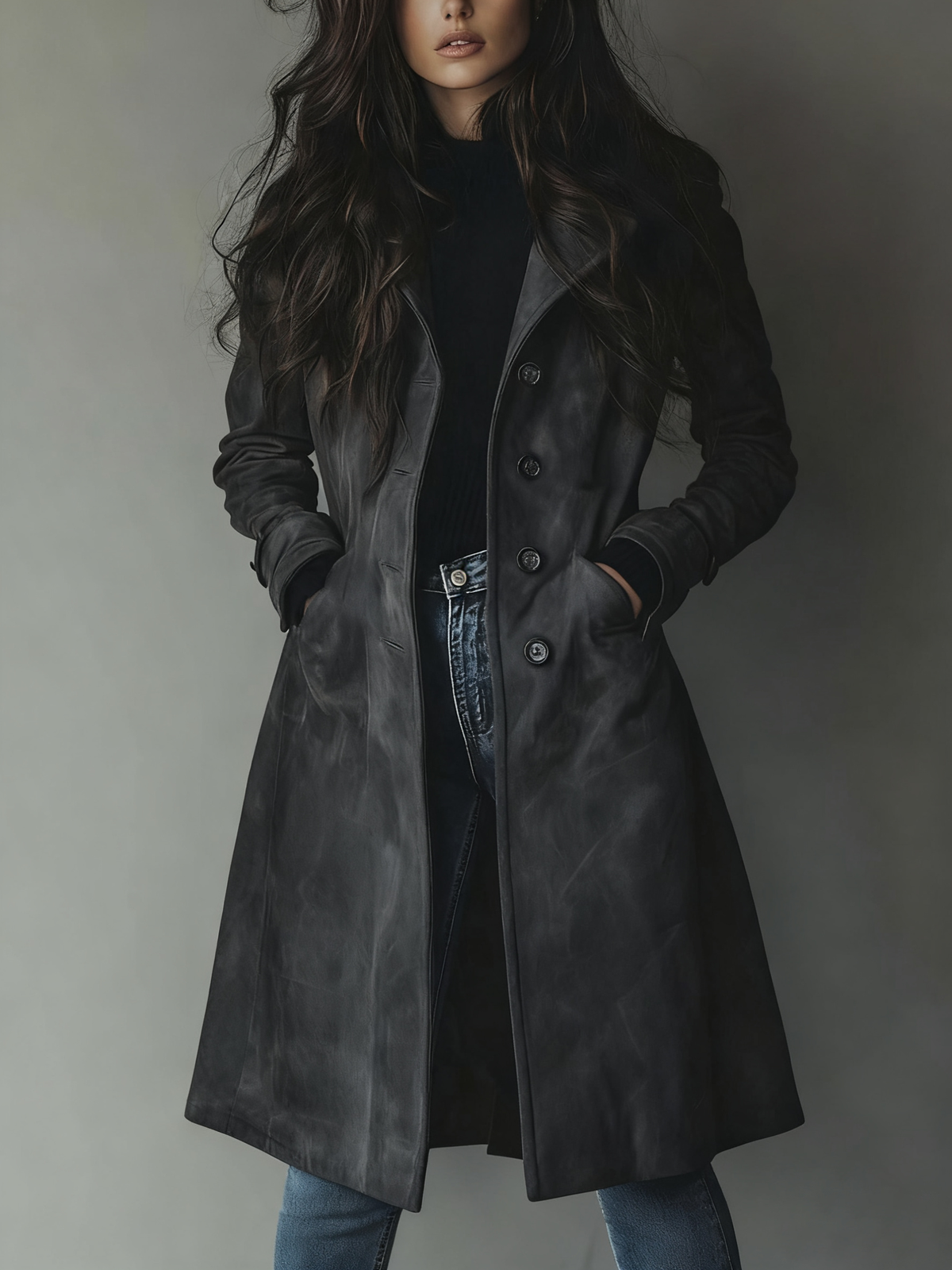 Daniella Vintage Button Front Longline Coat - Nora & Rose Maine, view 3