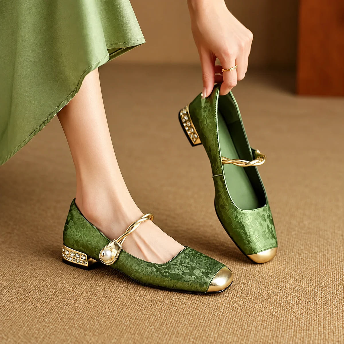 Adele Vintage Braided Pearl Strap Shoes
