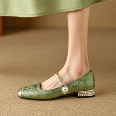 Adele Vintage Braided Pearl Strap Shoes