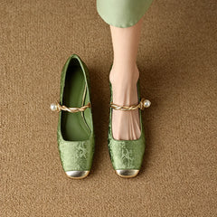 Adele Vintage Braided Pearl Strap Shoes