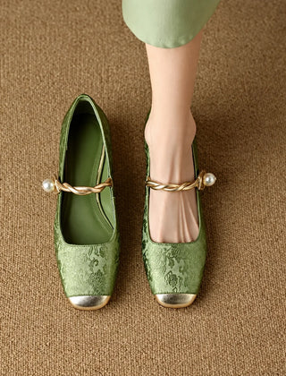 Adele Vintage Braided Pearl Strap Shoes