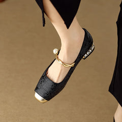 Adele Vintage Braided Pearl Strap Shoes