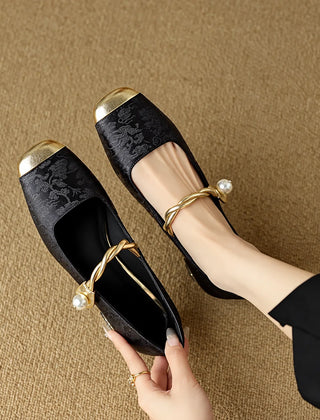 Adele Vintage Braided Pearl Strap Shoes