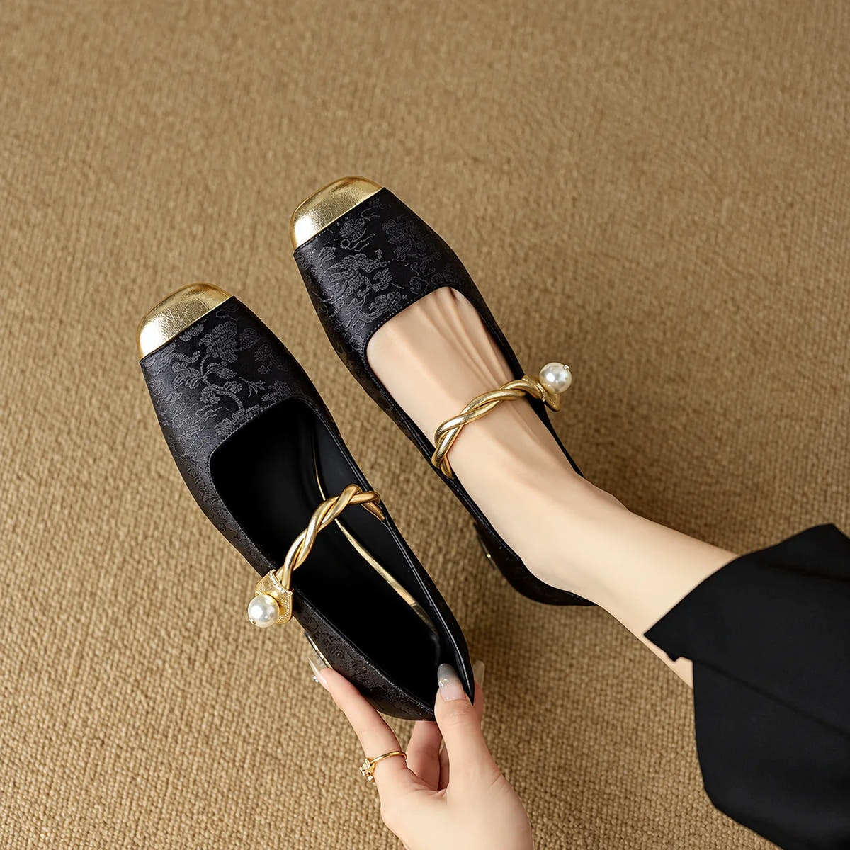 Adele Vintage Braided Pearl Strap Shoes