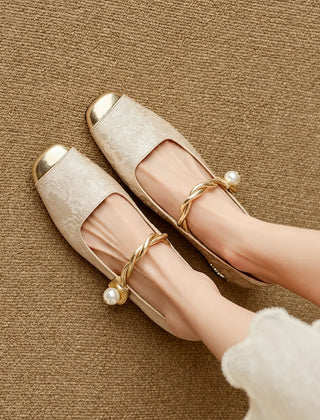 Adele Vintage Braided Pearl Strap Shoes
