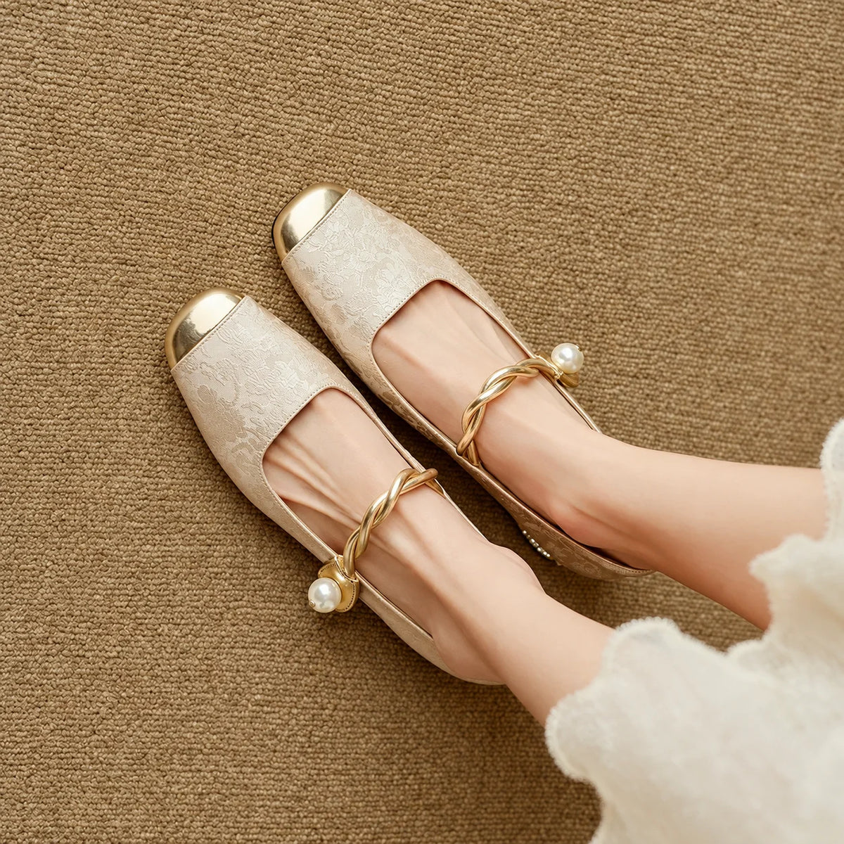 Adele Vintage Braided Pearl Strap Shoes