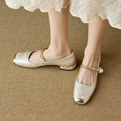 Adele Vintage Braided Pearl Strap Shoes
