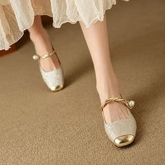 Adele Vintage Braided Pearl Strap Shoes