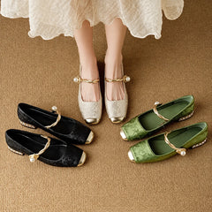 Adele Vintage Braided Pearl Strap Shoes
