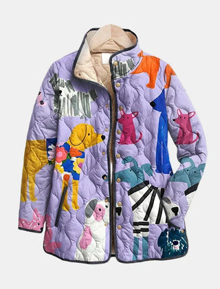 Rhea Casual Quilted Jacket with Dog Print - Nora & Rose Maine