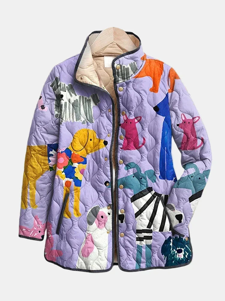 Rhea Casual Quilted Jacket with Dog Print - Nora & Rose Maine