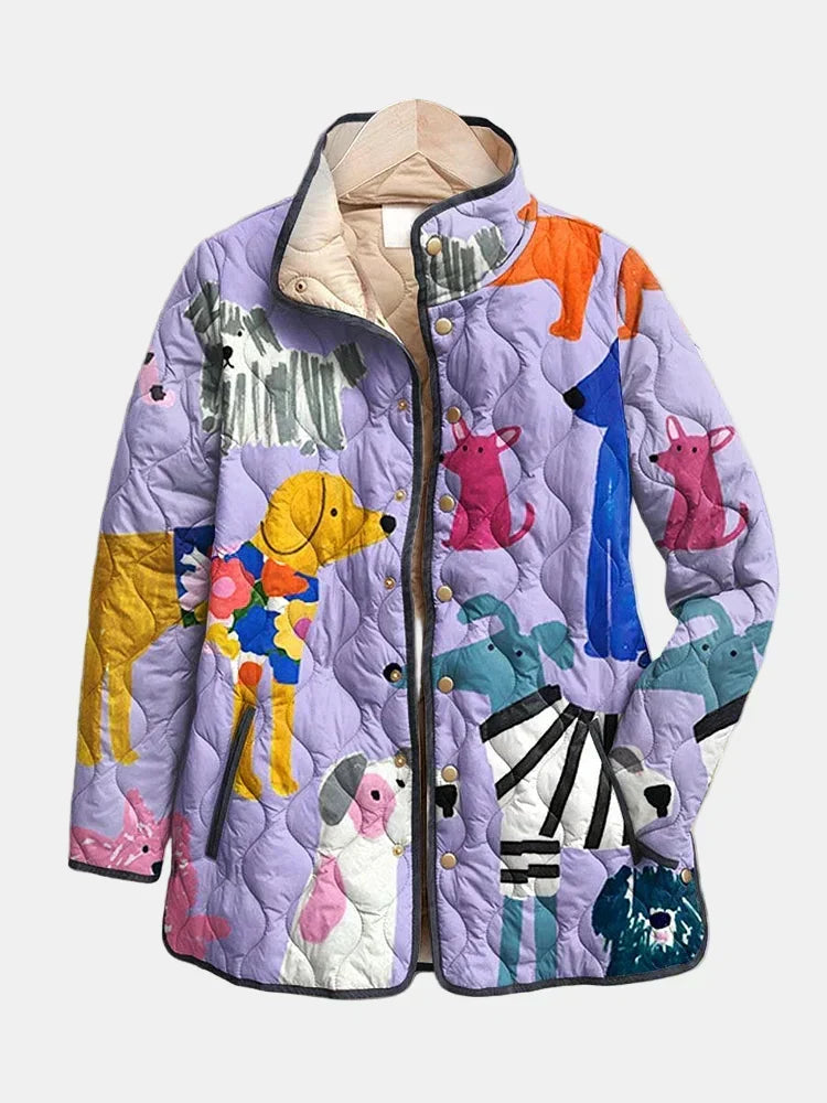 Rhea Casual Quilted Jacket with Dog Print - Nora & Rose Maine