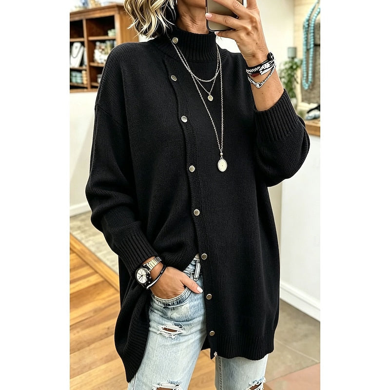 Sharon Longline Buttoned Turtleneck Cardigan - Nora & Rose Maine, view 5