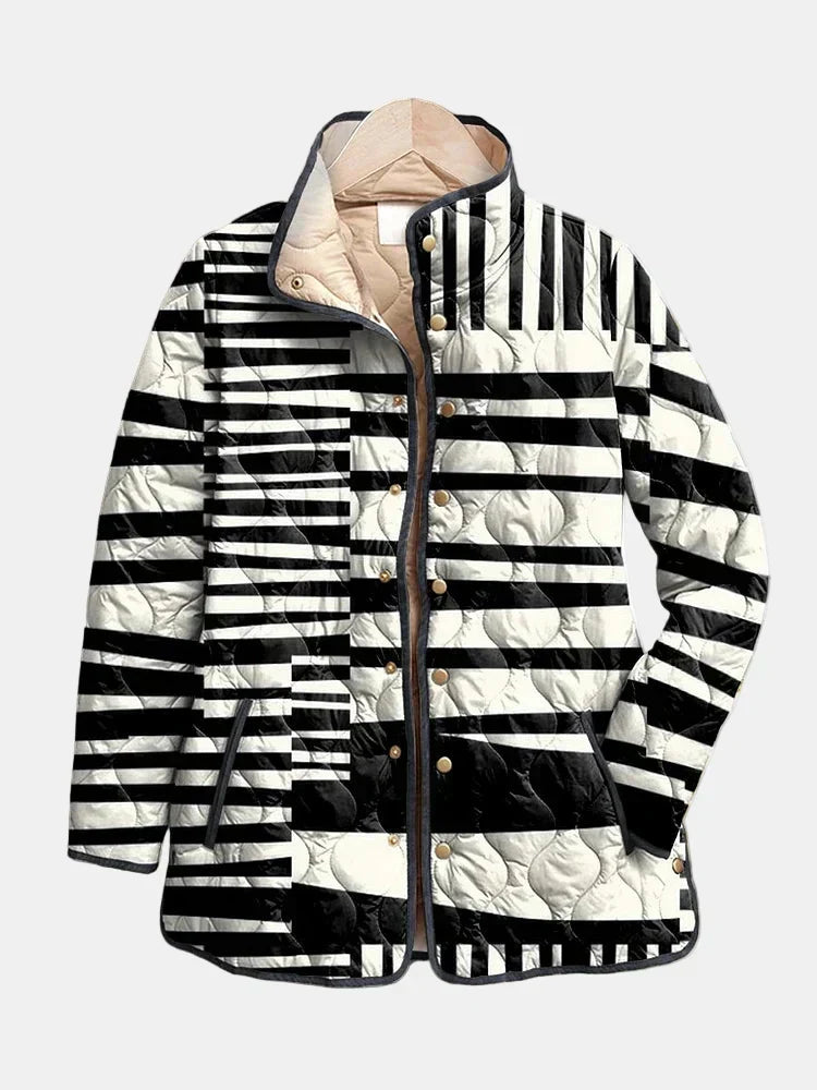 Miren Black and White Abstract Quilted Jacket - Nora & Rose Maine