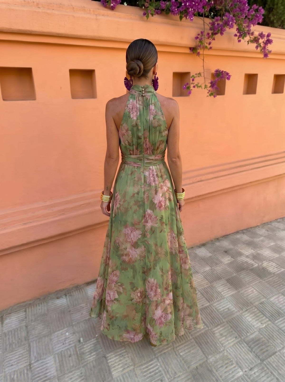 Florencia | Long Floral Dress with Low Neckline