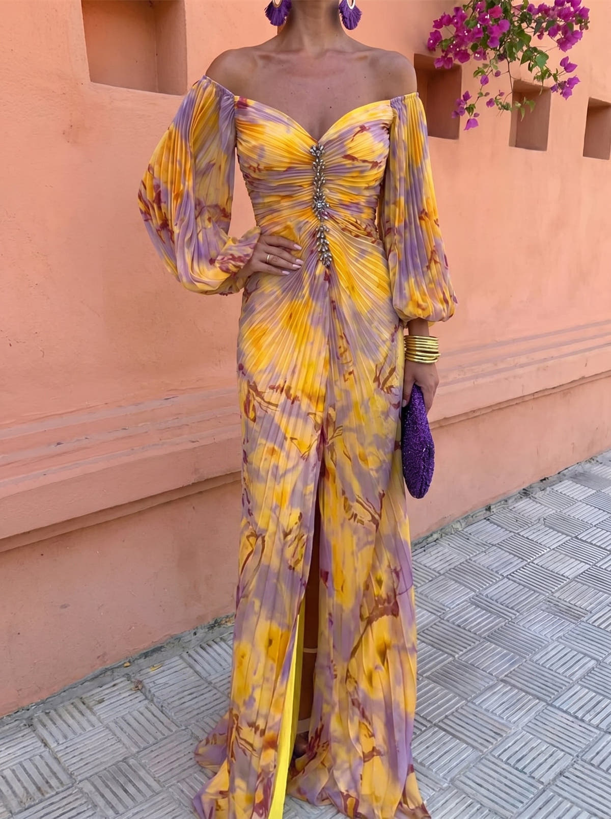 Gregoria | Long Floral Dress with Deep Neckline