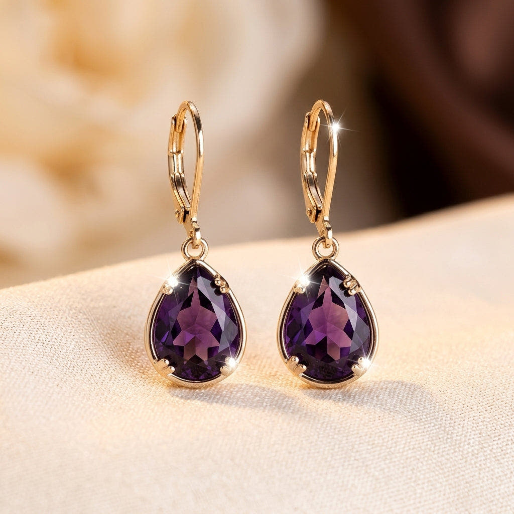 Gold Amethyst Teardrop Earrings