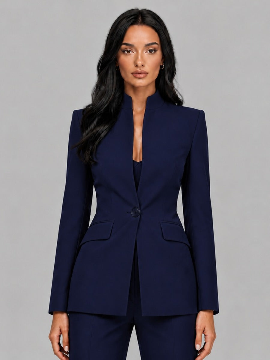 Faustina | Band-Collar Blazer & Flared Trousers Set