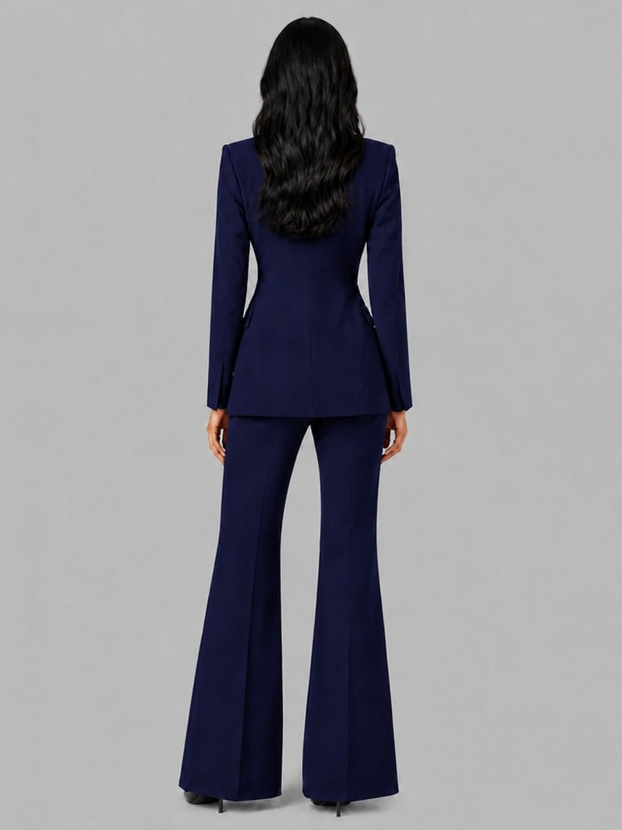 Faustina | Band-Collar Blazer & Flared Trousers Set