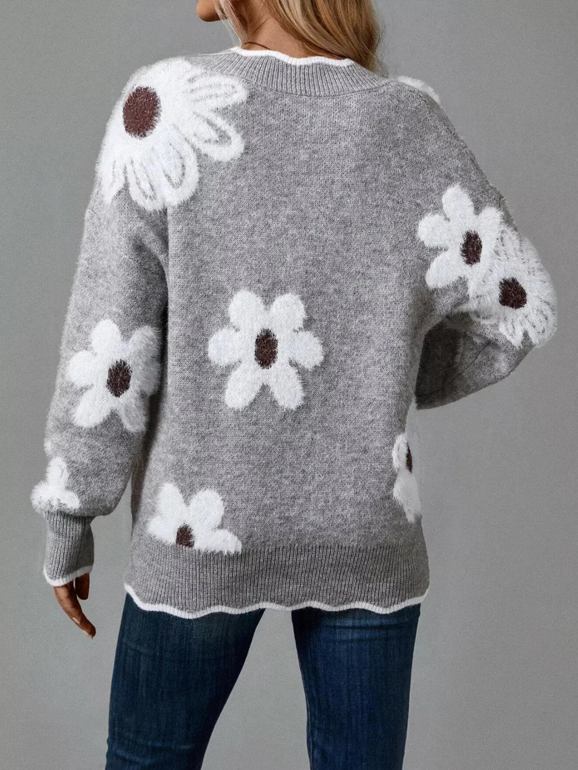 Fleur | Floral V-Neck Long Sleeve Sweater