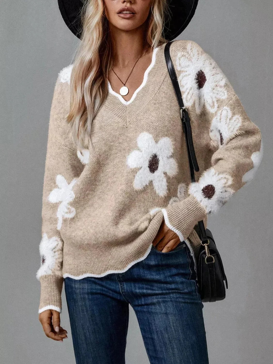 Fleur | Floral V-Neck Long Sleeve Sweater