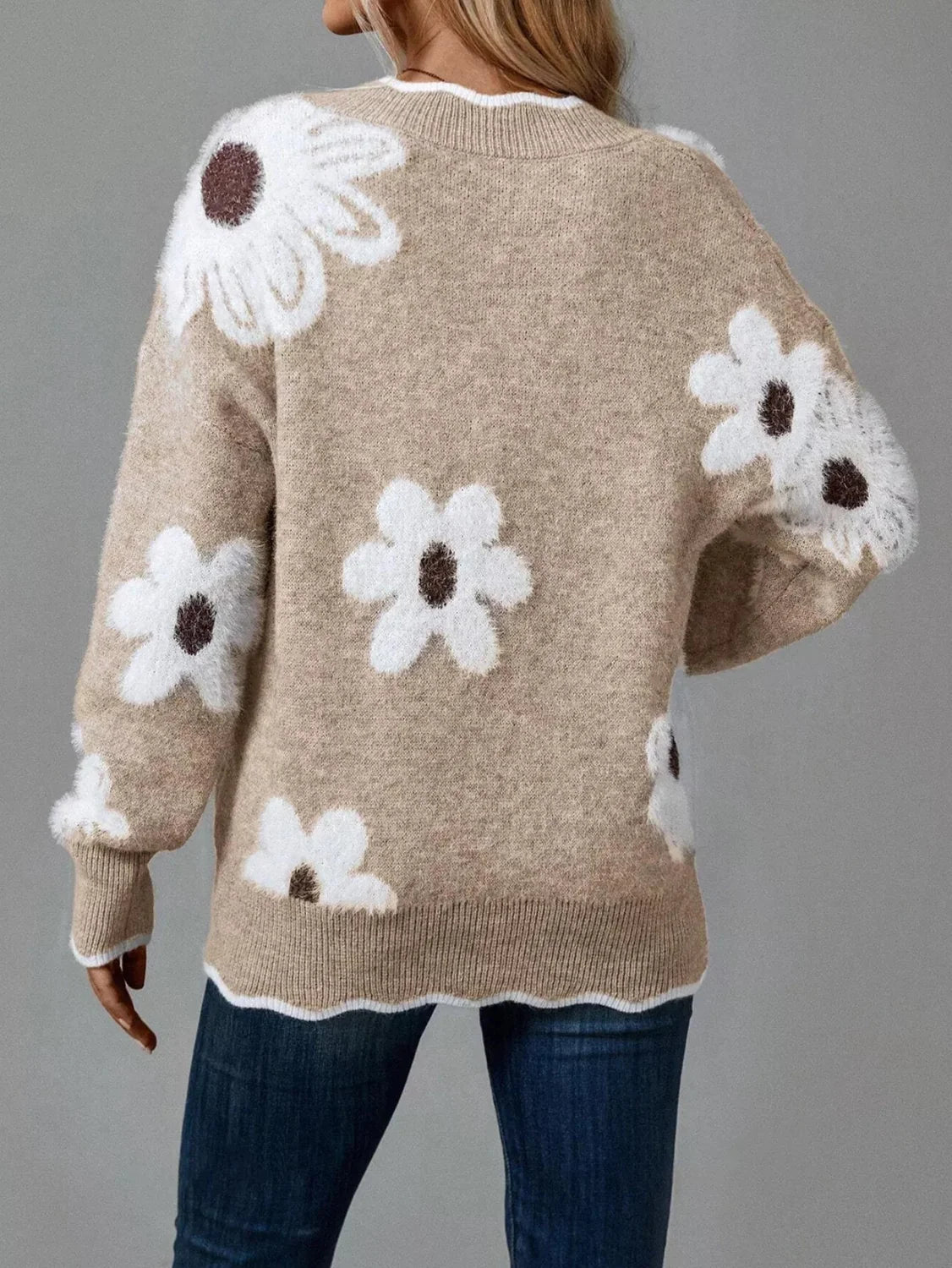 Fleur | Floral V-Neck Long Sleeve Sweater