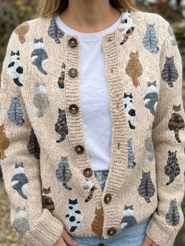 Charlotte Cozy Cat Print Cardigan - Nora & Rose Maine