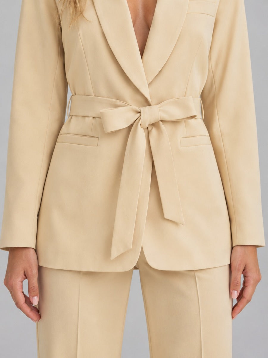 Genziana | Shawl-Collar Belted Blazer & Wide-Leg Trousers Set